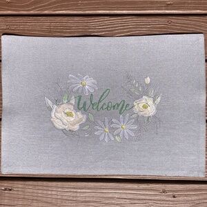 Embroidered Welcome Gray Placemat Set of Two, Matching Placemats